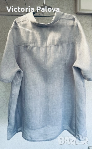 Риза от тънък лен овърсайз френско сиво, снимка 8 - Ризи - 51718222