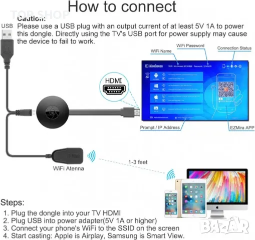 Безжичен дисплей донгъл miracast WiFi Display Dongle, снимка 4 - Стойки, 3D очила, аксесоари - 48507718