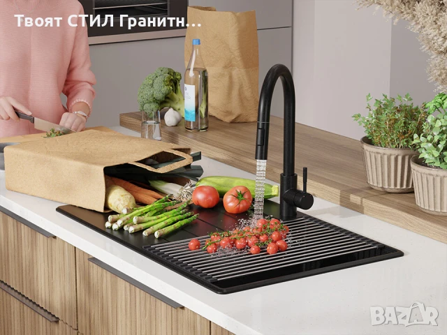 Черна кухненска гранитна мивка Копенхаген 780х500 Top 45