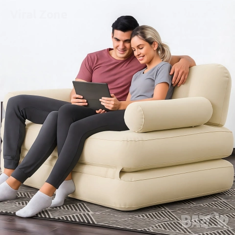 Двоен надуваем матрак с разтегателен диван за спане, снимка 3 - Дивани и мека мебел - 53080783