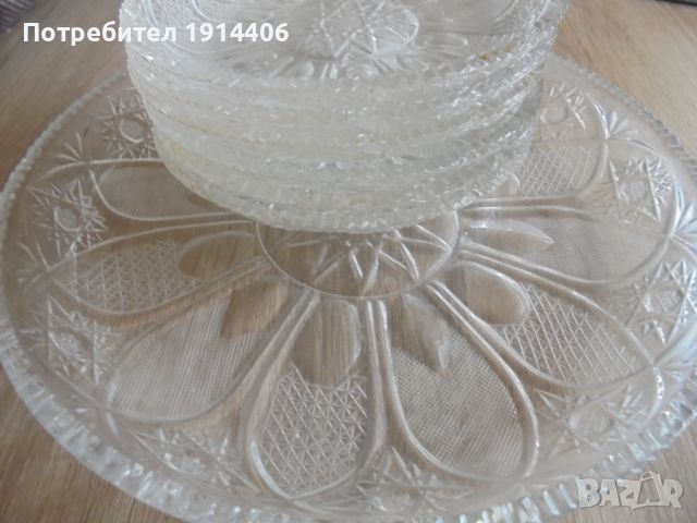 Елегантна тортена чиния с 6 бр. тортени чинийки, , снимка 1 - Чинии - 46463415