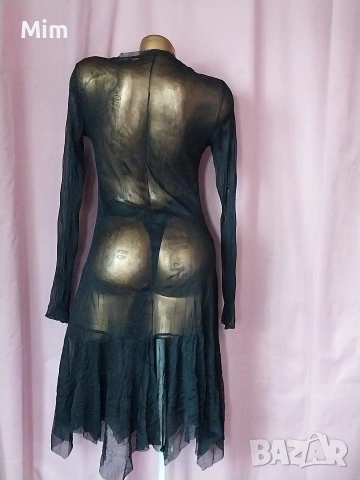 М/XL Черна прозрачна рокля с дълъг ръкав , снимка 4 - Рокли - 53087532