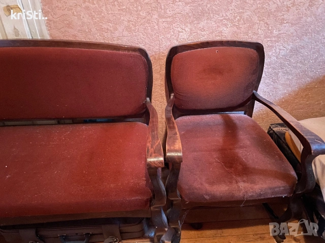 двойка диван с фотьойл Art'Deco,табуретки и.., снимка 2 - Дивани и мека мебел - 15300656