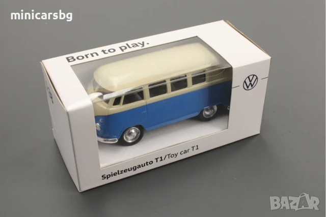 Метална количка: Volkswagen T1 микробус – син, снимка 2 - Колекции - 51386171