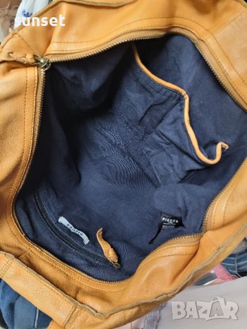 естествена кожа голяма чанта,натурален кафяв цвят  PIECES , снимка 3 - Чанти - 45840595
