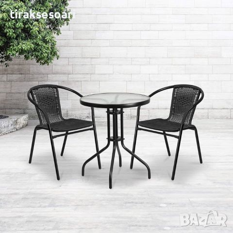 БЕЗПЛАТНА ДОСТАВКА ЗА ПЛОВДИВ Градински комплект маса с 2 стола цвят черен или кафяв, снимка 1 - Градински мебели, декорация  - 46351725