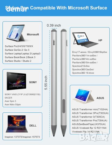 Surface Pen за Microsoft Surface Pro - с отхвърляне на дланта, презареждаема, 4096 чувствителност, снимка 7 - Друга електроника - 45418653