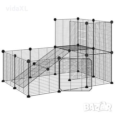 vidaXL Клетка за животни с врата, 20 панела, черна, 35x35 см, стомана（SKU:3114061