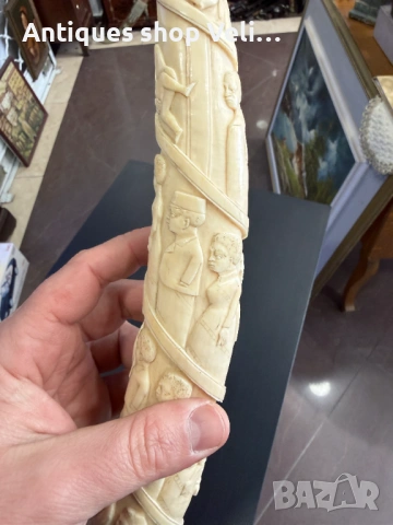 Резбована африканска скулптура от кост №7940, снимка 4 - Други ценни предмети - 53810133