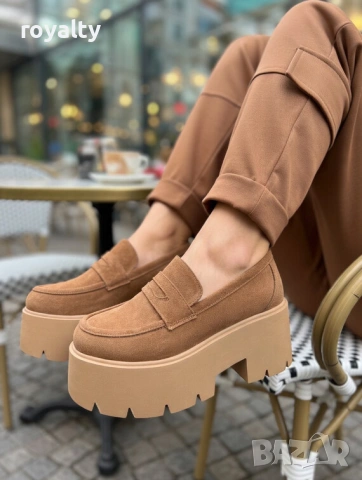 Обувки на платформа - светлокафяв велур, снимка 5 - Дамски ежедневни обувки - 54120412