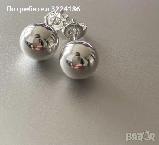 Сребърни обеци топчета 1 см, снимка 2 - Обеци - 51635285