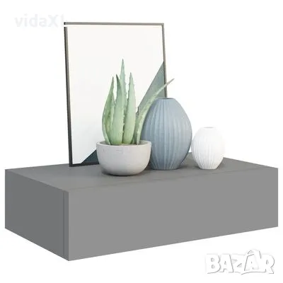 vidaXL Стенен рафт с чекмедже, сив, 40x23,5x10 см, МДФ（SKU:330245）, снимка 3 - Други - 48674433