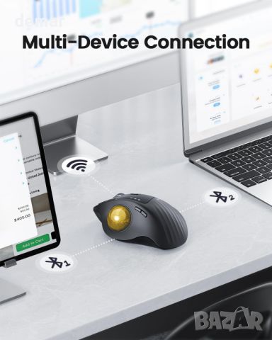 ProtoArc EM01 NL безжична Bluetooth мишка с тракбол, 2.4G RGB ергономична акумулаторна, снимка 4 - Клавиатури и мишки - 46199977