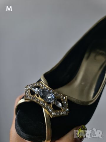 Уникални черни обувки на ток с кристали от сатен на ROBERTO ZAGO, снимка 6 - Дамски обувки на ток - 45262746