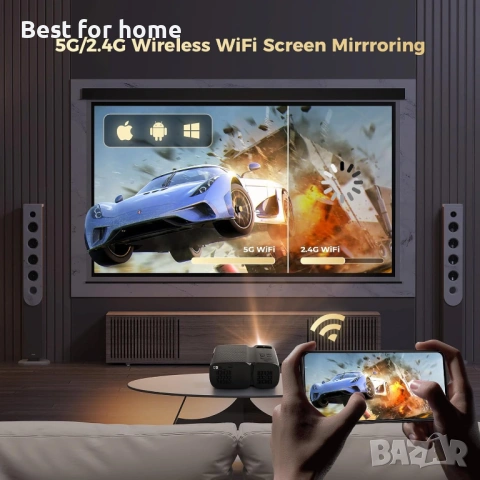 Мини WiFi проектор 7500 лумена 1080P Full HD поддържан LED мини проектор Bluetooth 250 инчов дисплей, снимка 3 - Плейъри, домашно кино, прожектори - 54291092
