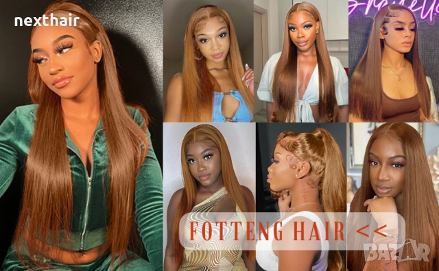 Естествена дантелена перука 80 см - 200% плътност, 13x6 Lace, светло кафява права коса, снимка 4 - Аксесоари за коса - 53117638