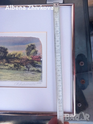 Авторска цветна графика Рамкирана в паспарту, снимка 4 - Картини - 53644885