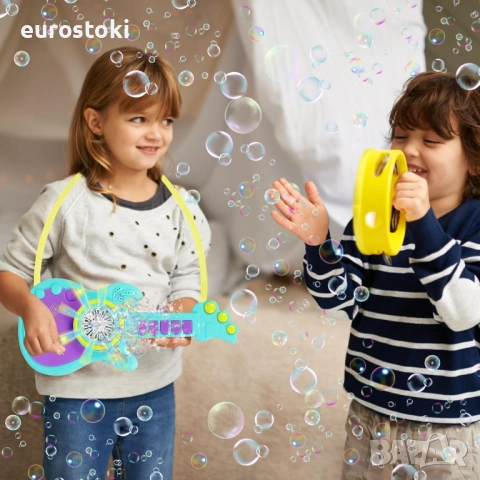 Детска машина за балончета, голяма китара за балончета със Led светлина, с течност за сапунени балон, снимка 6 - Образователни игри - 52514817