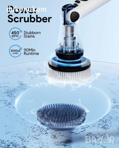 Електрическа въртяща се четка за почистване с дълга дръжка и 8 приставки, 2 скорости, акумулаторна, снимка 2 - Други стоки за дома - 52303241