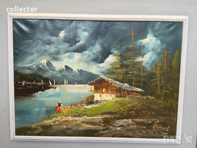 Маслена картина - алпийски пейзаж. №7883, снимка 2 - Антикварни и старинни предмети - 53617893