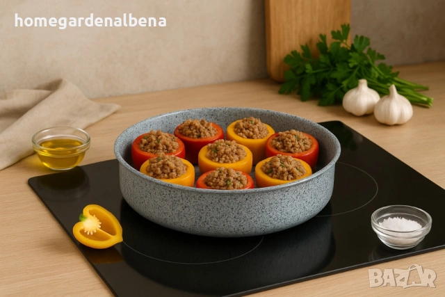 Кръгла тава Voltz Siena мраморно каменно керамично покритие алуминий светло сива, снимка 3 - Съдове за готвене - 54165647