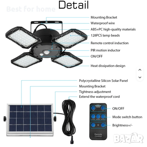 Слънчева лампа за вътрешна употреба, пълна вътрешна слънчева лампа за дома, снимка 5 - Соларни лампи - 53610854