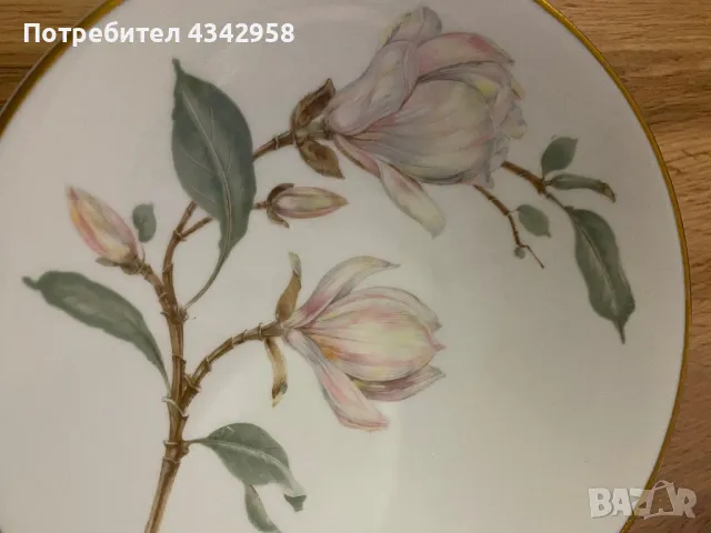 Hutschenreuther.Bavaria. 1950г. Чиния с магнолии., снимка 4 - Антикварни и старинни предмети - 49963706