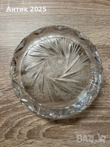 Винтидж стъклена купа със звездовиден орнамент, СССР, снимка 3 - Антикварни и старинни предмети - 52409174