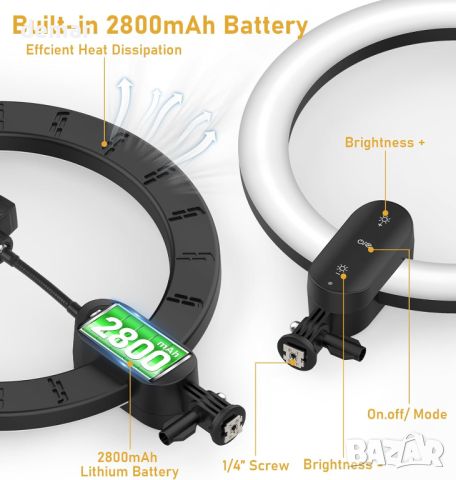 Kmasic 12-инчова пръстеновидна лампа 2800mAh,акумулаторна,LED за селфи, снимка 3 - Селфи стикове, аксесоари - 46190762