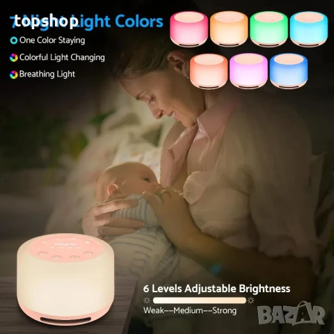 eSynic Машина за бял шум с 32 успокояващи звука и нощна лампа, USB C, блутут за музика, снимка 4 - Пелени, памперси - 50559931