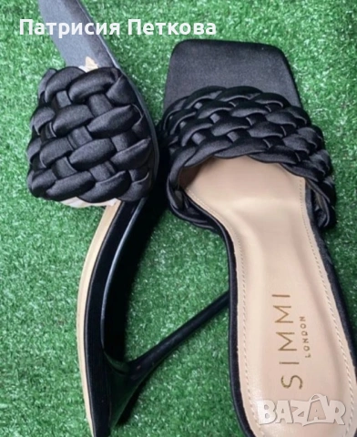 Сатенени елегантни черни сандали / чехли на ток Simmi London, размер 39, черен цвят, цена 20 евро, снимка 11 - Чехли - 54017238