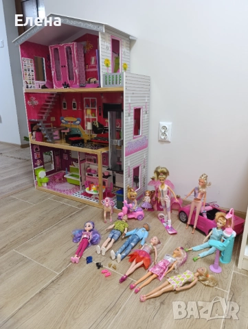 Дървена къща за кукли с обзавеждане, асансьор и аксесоари, снимка 9 - Играчки за стая - 52004782