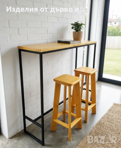Комплект бар маса с 2 стола - масивно дърво и метал (НОВИ), снимка 5 - Маси - 52909681