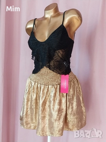 S Черно дантелено бюстие/топ/ и златиста пола, снимка 3 - Корсети, бюстиета, топове - 53752075