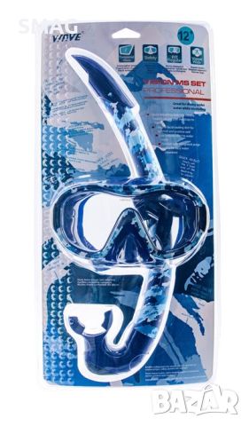 Комплект морска маска и шнорхел Черно, синьо, бяло, дизайни, на 12+ години, снимка 3 - Водни спортове - 46276016