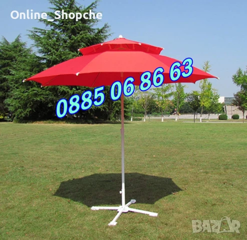 Градински чадър с двоен покрив, ВЕТРОУСТОЙЧИВ, чадър с отвор за вятър, снимка 2 - Градински мебели, декорация  - 51234875