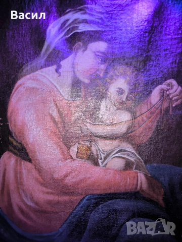 Стара религиозна картина – Богородица с Младенеца, снимка 4 - Картини - 53007429