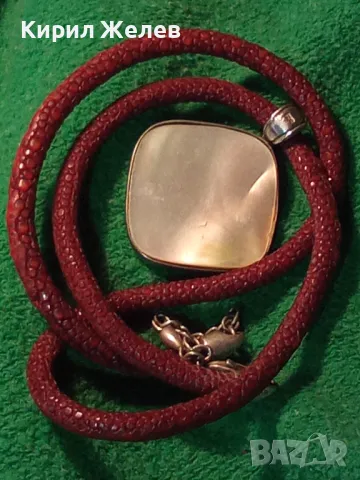 СРЕБЪРНО СЕДЕФЕНО АРТ КОЛИЕ МЕДАЛЬОН с ШНУРЧЕ и ГРЪБ КОЖА от САЛАМАНДЪР СРЕБРО 925 със СЕДЕФ 16908, снимка 16 - Колиета, медальони, синджири - 35974294