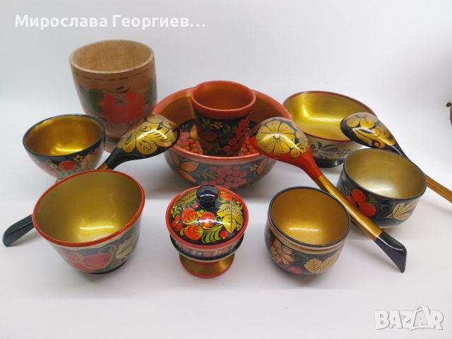 Лот стари съдинки от бившия СССР, ръчно рисувани в традиционния руски Хохлома стил, снимка 1 - Антикварни и старинни предмети - 45426754
