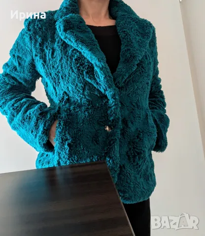 Teddybear coat, късо, петролено зелено, снимка 3 - Якета - 48600277