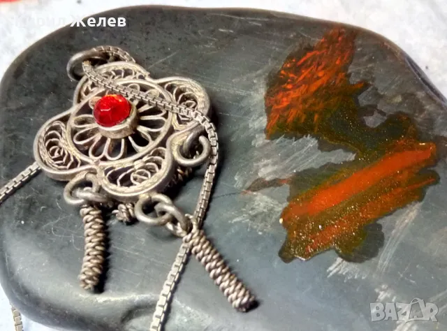 СТАРИНЕН ФИЛИГРАНЕН СРЕБЪРЕН МЕДАЛЬОН с ФИНА СРЕБЪРНА ВЕРИЖКА СРЕБРО 925 с НУЖДА от ЗАКОПЧАЛКА 26418, снимка 4 - Антикварни и старинни предмети - 49981839