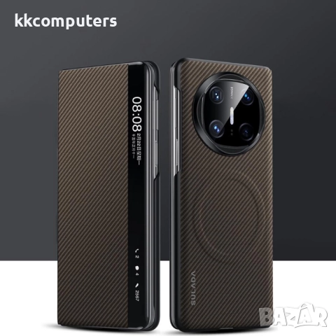 Калъф SULADA Kevlar за Huawei Mate X6 – смарт капак с прозорец, кожена текстура и магнитна функция, , снимка 4 - Калъфи, кейсове - 52221734