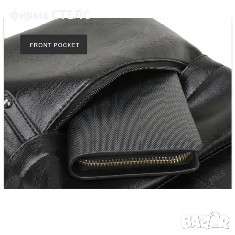  Раница за лаптоп STELS Q90, еко кожа, 15.6", черна, водоустойчива, снимка 10 - Раници - 50187883
