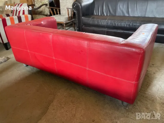 Червен кожен диван , снимка 3 - Дивани и мека мебел - 50055757