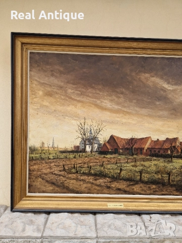 Уникална огромна антикварна майсторска авторска картина масло върху платно , снимка 5 - Картини - 51882416