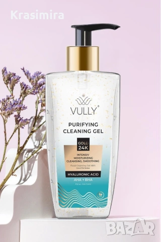 Почистващ гел за лице с 24K злато, хиалуронова киселина и AHA+BHA – VULLY