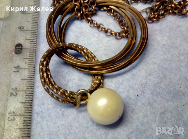 СТИЛНА БРОНЗИРАНА ПЕРЛЕН ТИП ВИНТИДЖ АРТ ОГЪРЛИЦА КОЛИЕ 49818, снимка 3 - Колиета, медальони, синджири - 51279707