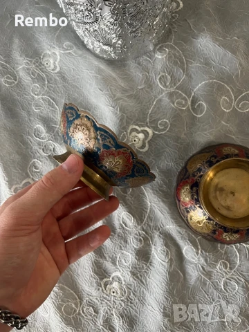 Емайлирани месингови фруктиери с пауни, снимка 3 - Декорация за дома - 51215794