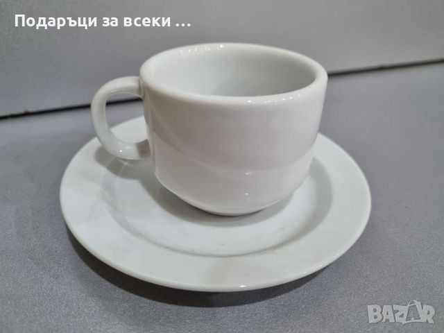 Порцеланови чаши за кафе с чинийка 6 броя! Бял порцелан 80ml! Изчистен сервиз за кафе за заведение