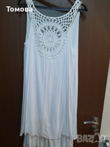 Бяла двуслойна дамска рокля № М-Л, снимка 2 - Рокли - 51705604